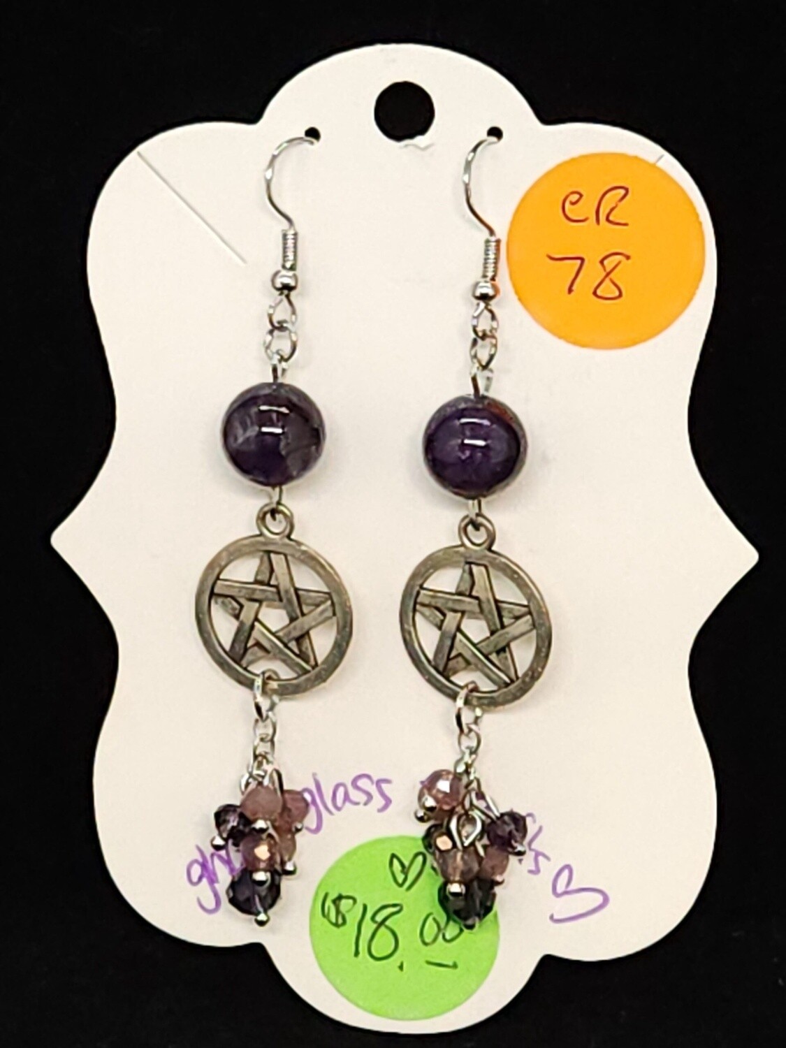 Amethyst Dangle Pentacle Earrings (ER78)