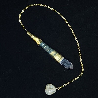 Quartz-Tipped Herbed Quilled Pendulum (#20025)