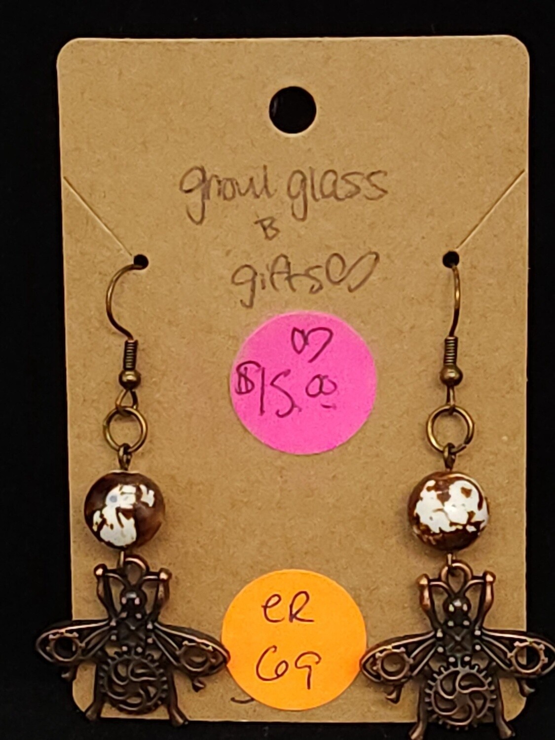 Brown/Cream Steampunk Bee Earrings (ER69)