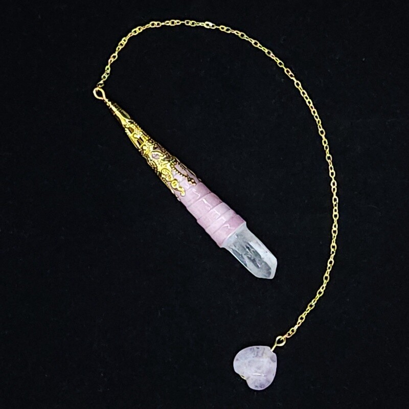 Quartz-Tipped Herbed Quilled Pendulum (#20038)