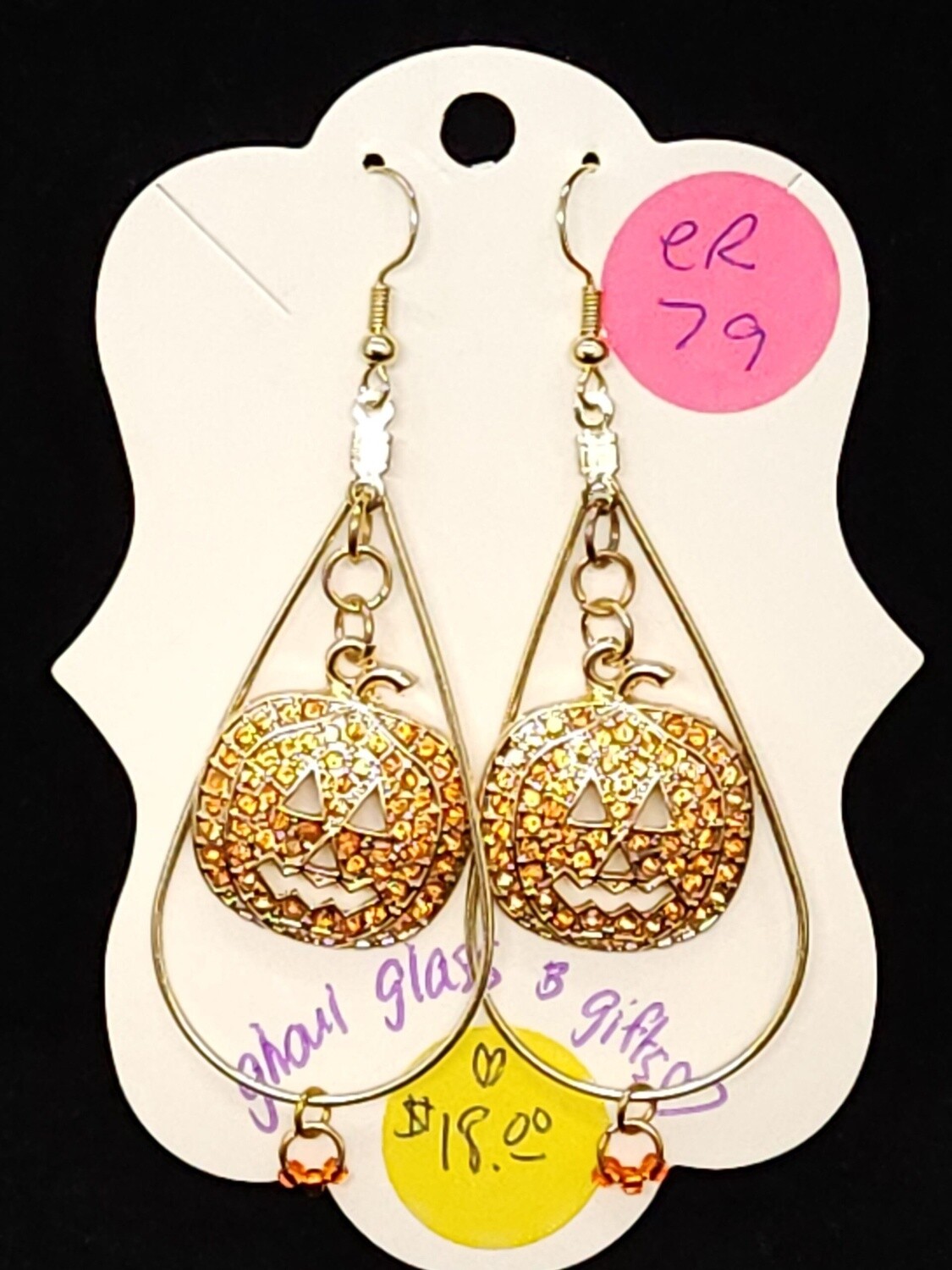 Sparkly Pumpkin Teardrop Earrings (ER79)