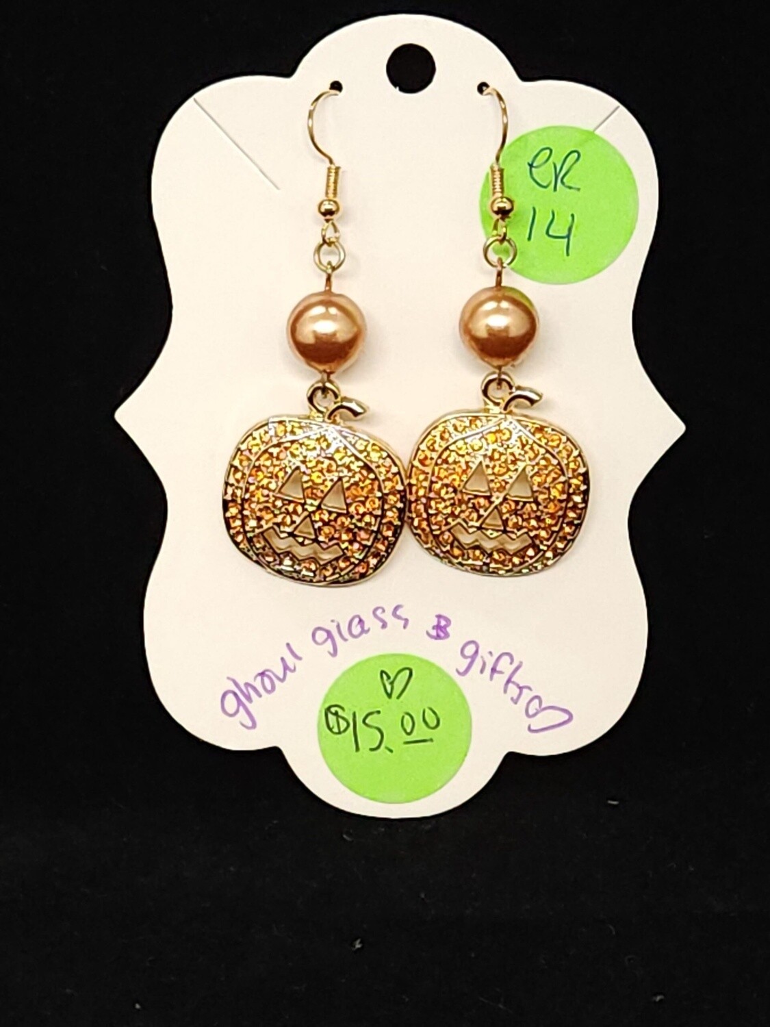 Orange Shiny Rhinestone Pumpkin Earrings (ER14)