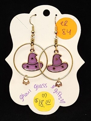 Lilac Witch Hat Dangle Hoop Earrings (ER84)