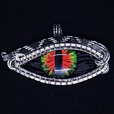 Green & Red Wire-Wrapped Eyeball Pendant