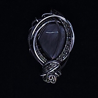 Silver-Sheen Obsidian Wire-Wrapped Pendant 2