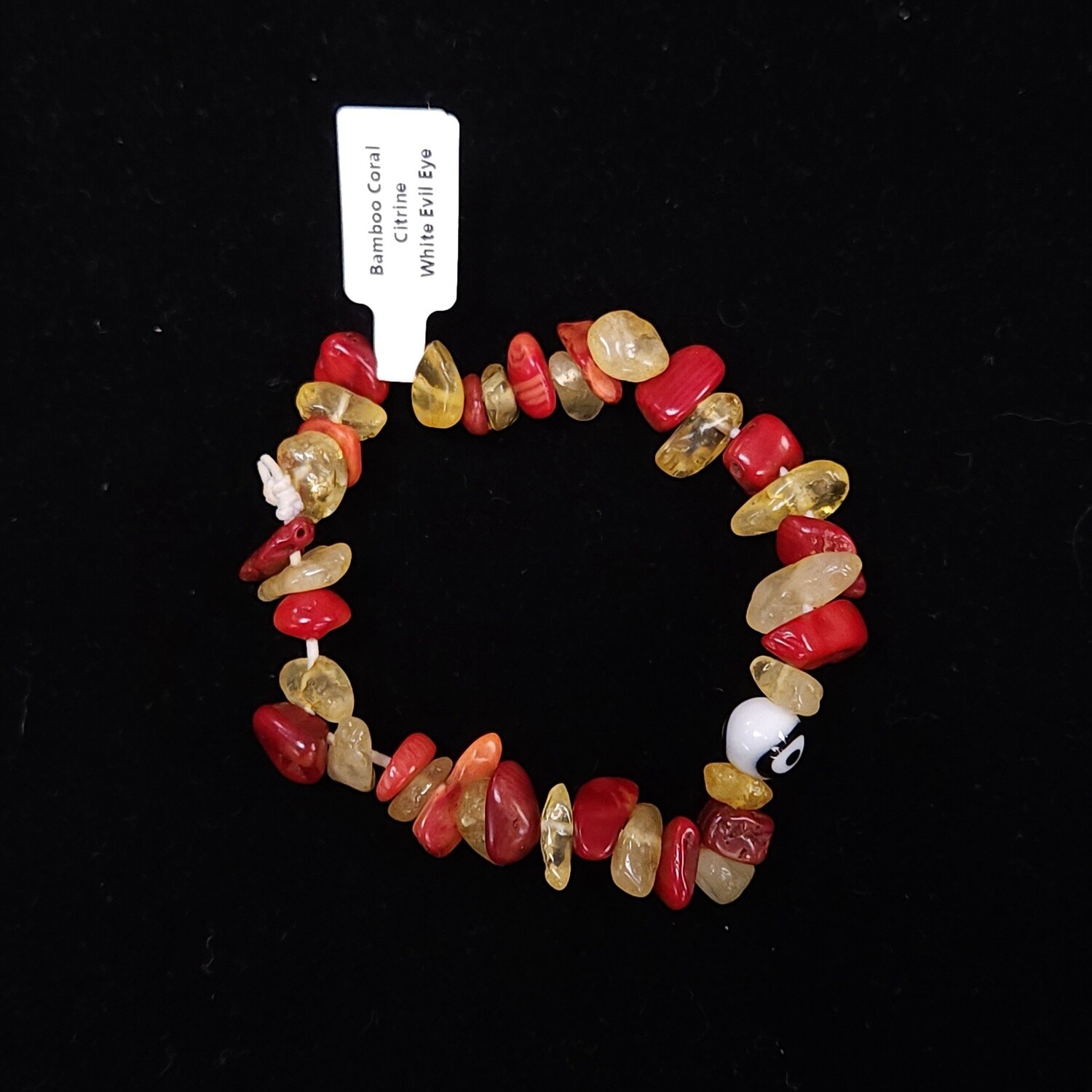 Crystal Beaded Bracelets, Crystal: Bamboo Coral/Citrine, Stone: White Evil Eye