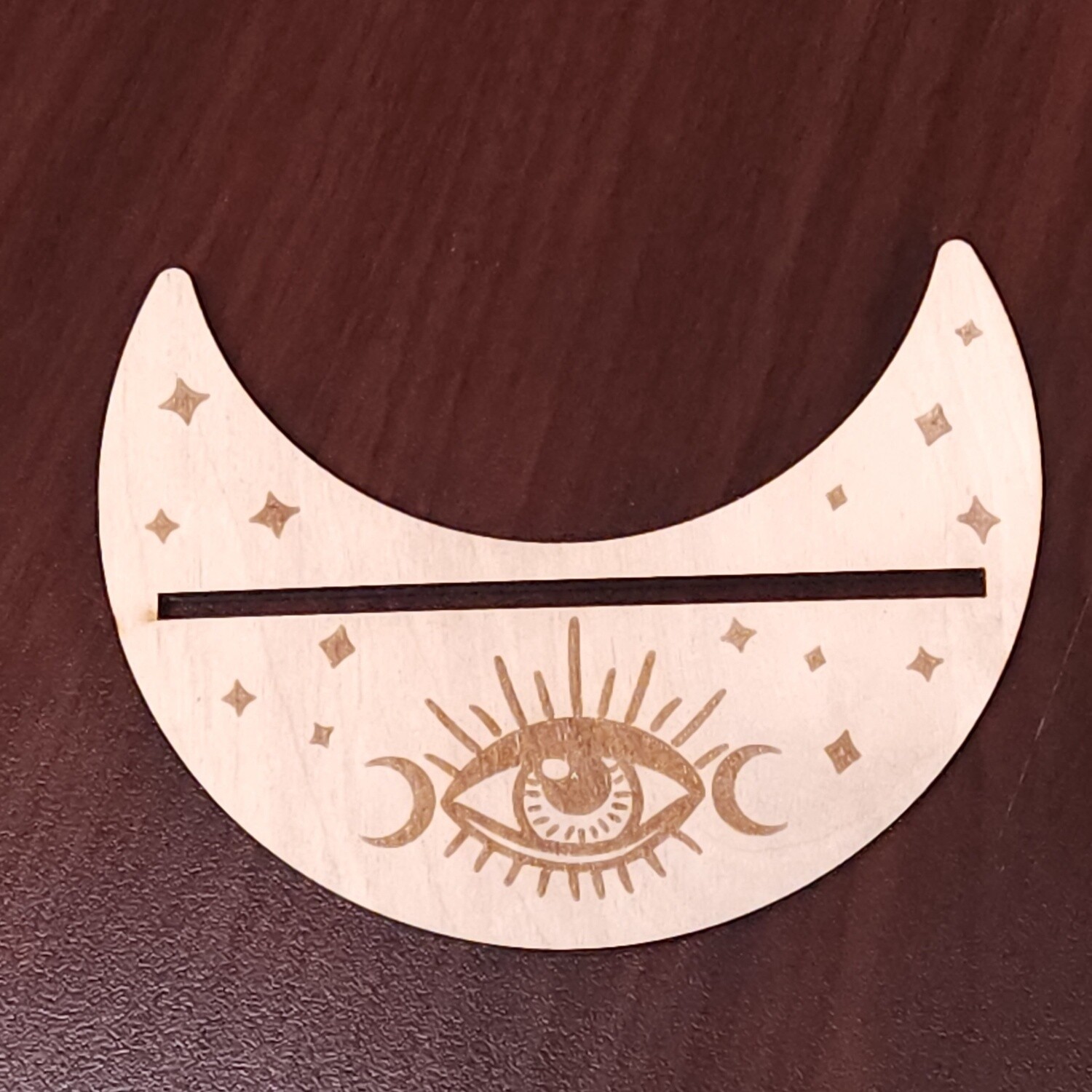 Crescent Moon Tarot Card Stands, Design: All-Seeing Eye