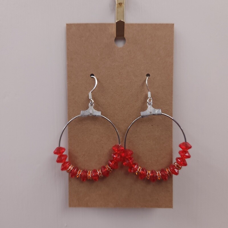 Red Bead Hoop Earrings