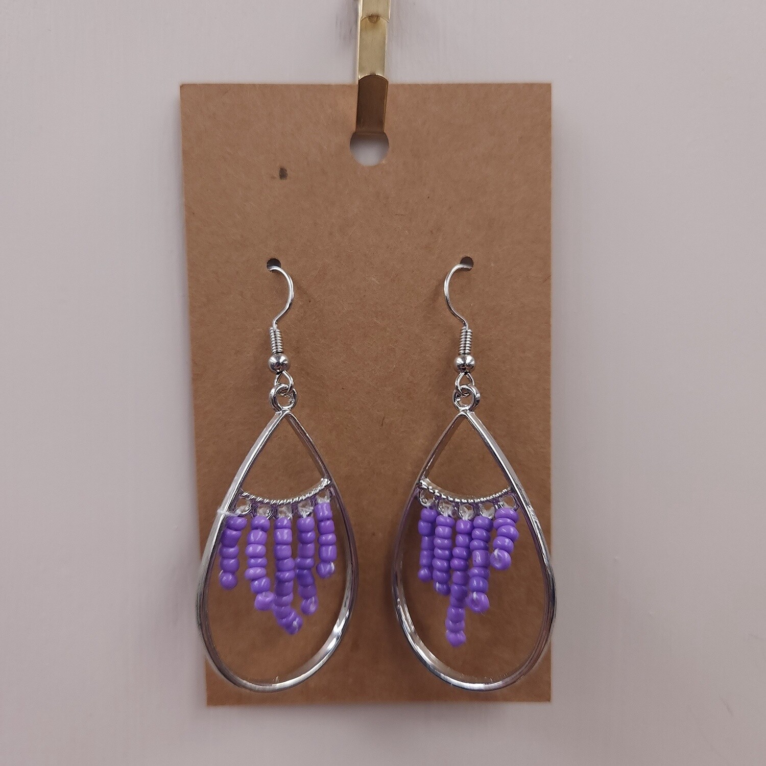 Purple Beaded Teardrop Earrings