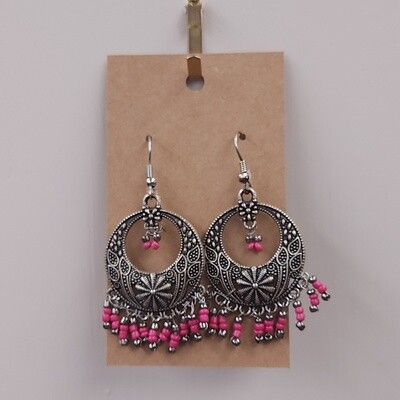 Pink and Silver Medallion Earrings