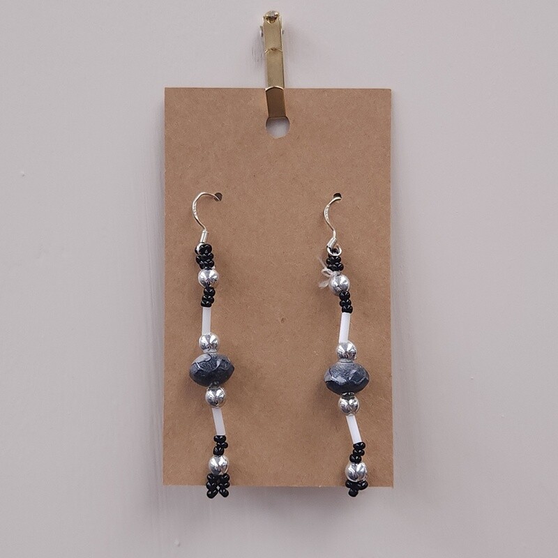 Blue, Blue, and White Earrings