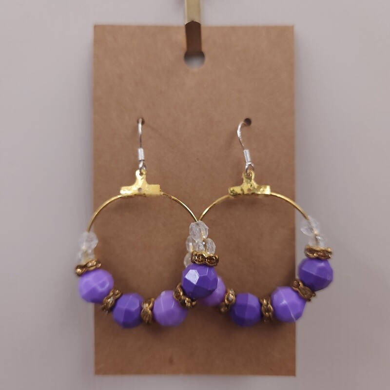 Purple Beaded Hoop Earrings