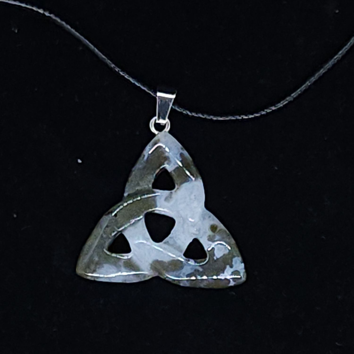 Crystal Triquetra Necklaces, Crystal: Moss Agate