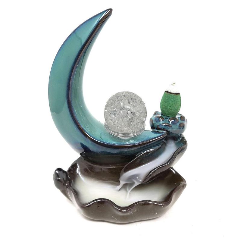 Crescent Moon Crystal Ball Waterfall Backflow Cone Incense Burner