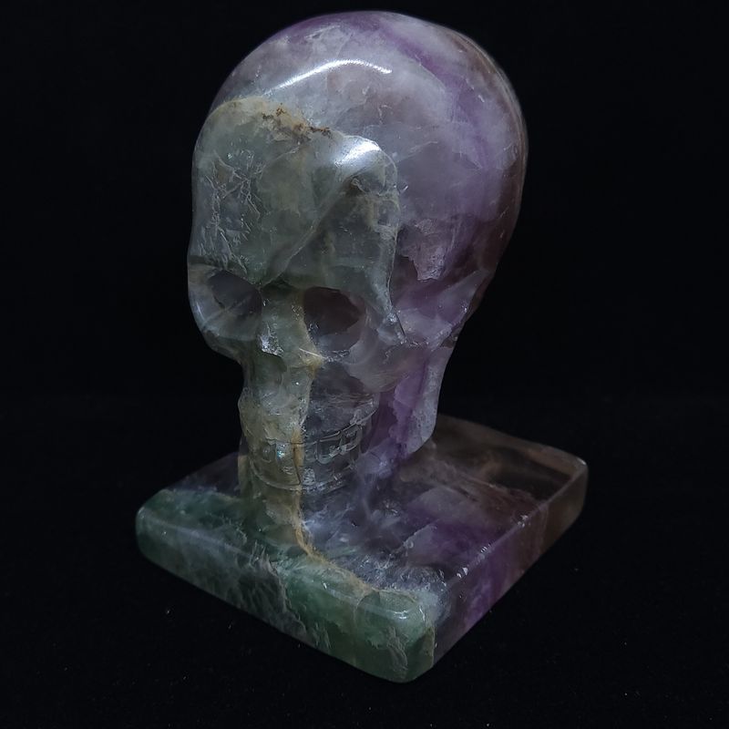 Rainbow Fluorite Skull on base