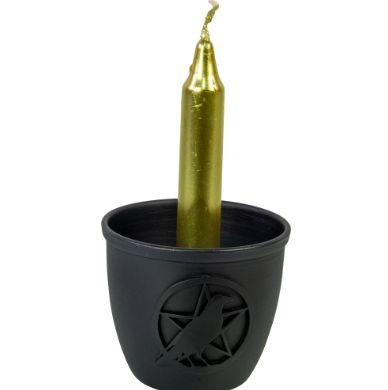 Metal Pot Chime Candle Holder - Raven Pentacle