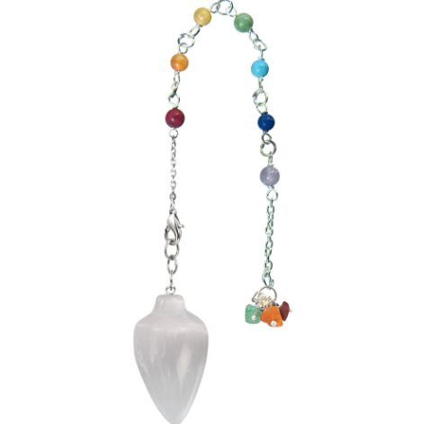 Selenite Teardrop Pendulum w/ Chakra Beads
