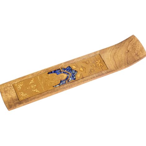 Buddha Wooden Incense Holder w/ Sodalite Inlay
