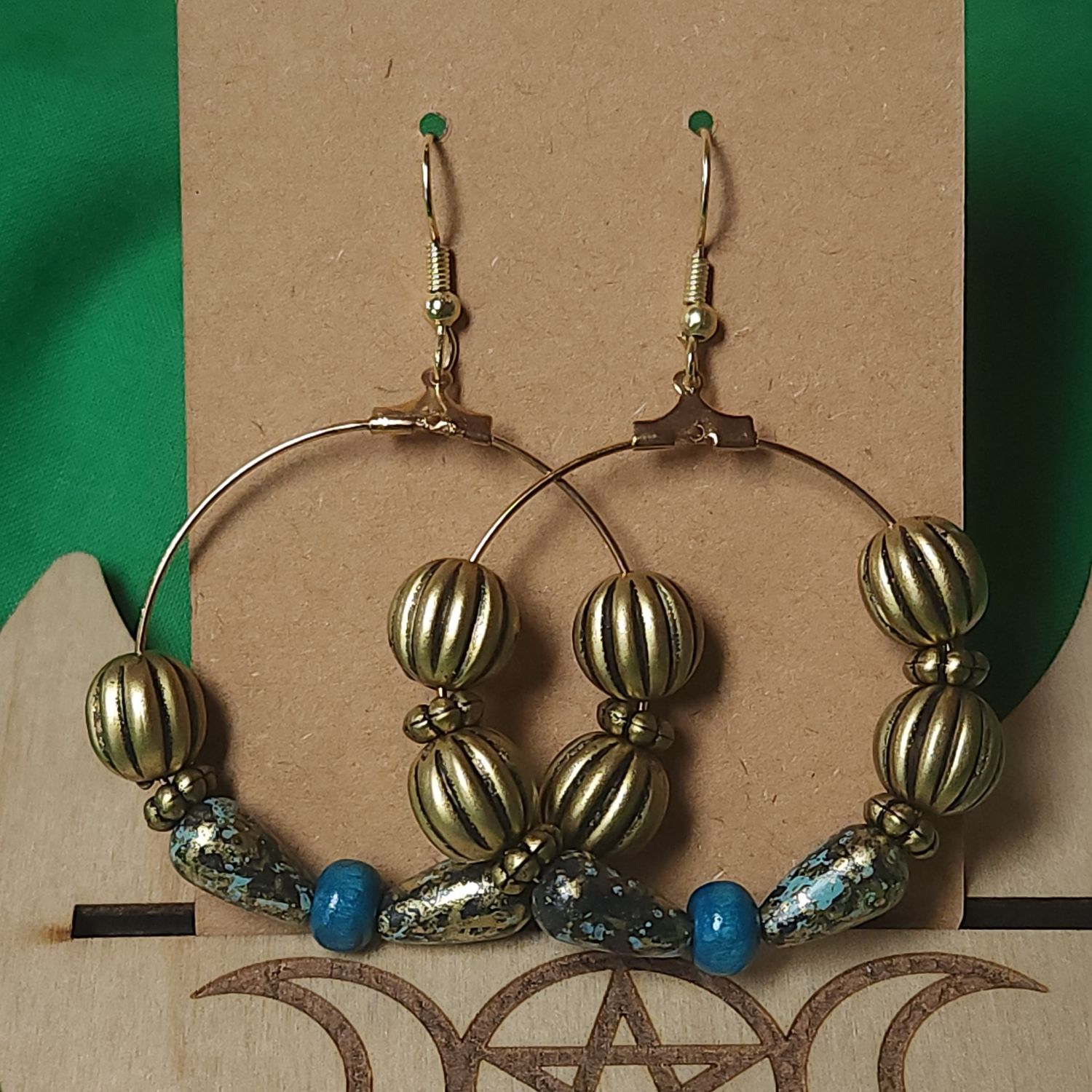 Desert Sky Hoops — Antique Gold & Turquoise