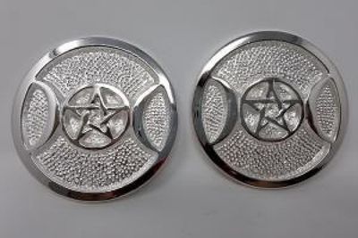 Triple Moon Pentacle Silver-Plated Altar Tile (2-pk)