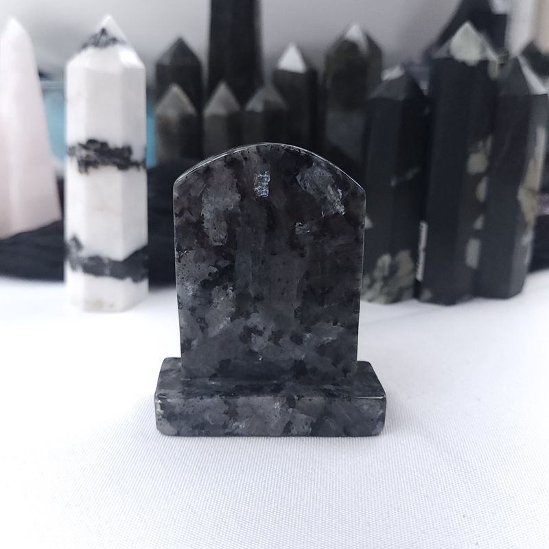 Larvikite Headstone — 2.5" Tall (Dark, Flashing Feldspar)