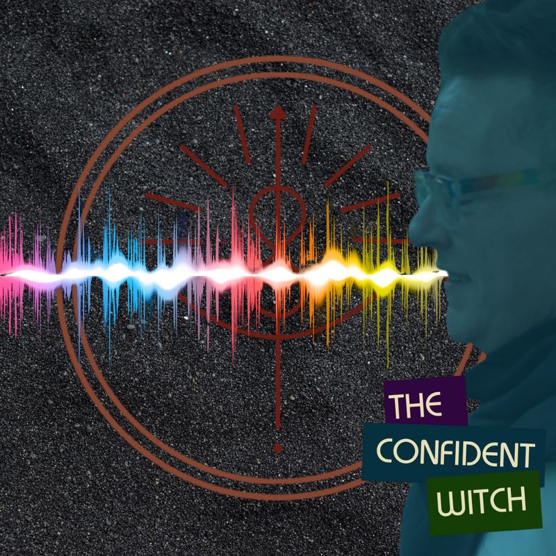 Profile of Solinox speaking a rainbow soundwave over a dark background with a circular sigil and The Confident Witch logo