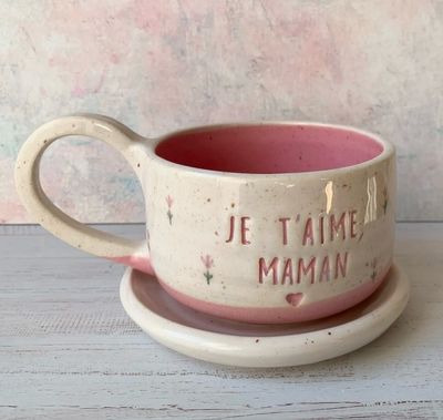 Taza y platito con frase personalizada