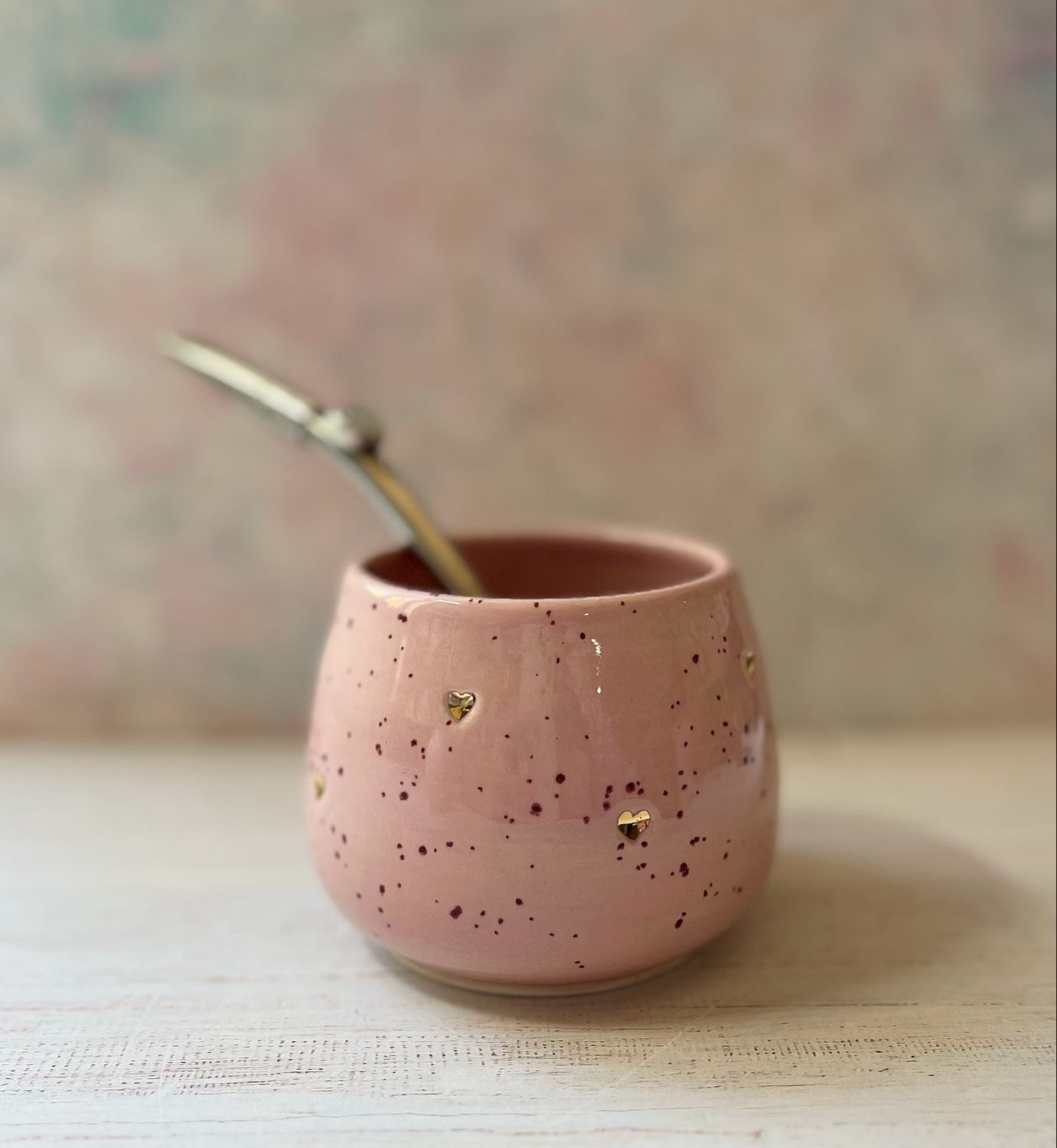 Mate/pocillo corazones en oro