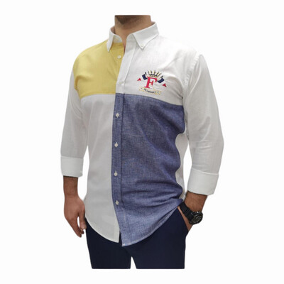 Men’s Shirt Slim Fit ( Yellow, White &amp; Grey) Size:L