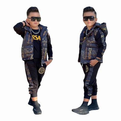 Versace and  3 in 1 Purely Turkey Made Outfit.
Trouser + Long Sleeve Tshirt + Classic Half Jacket       Size: 4 - 5 Years