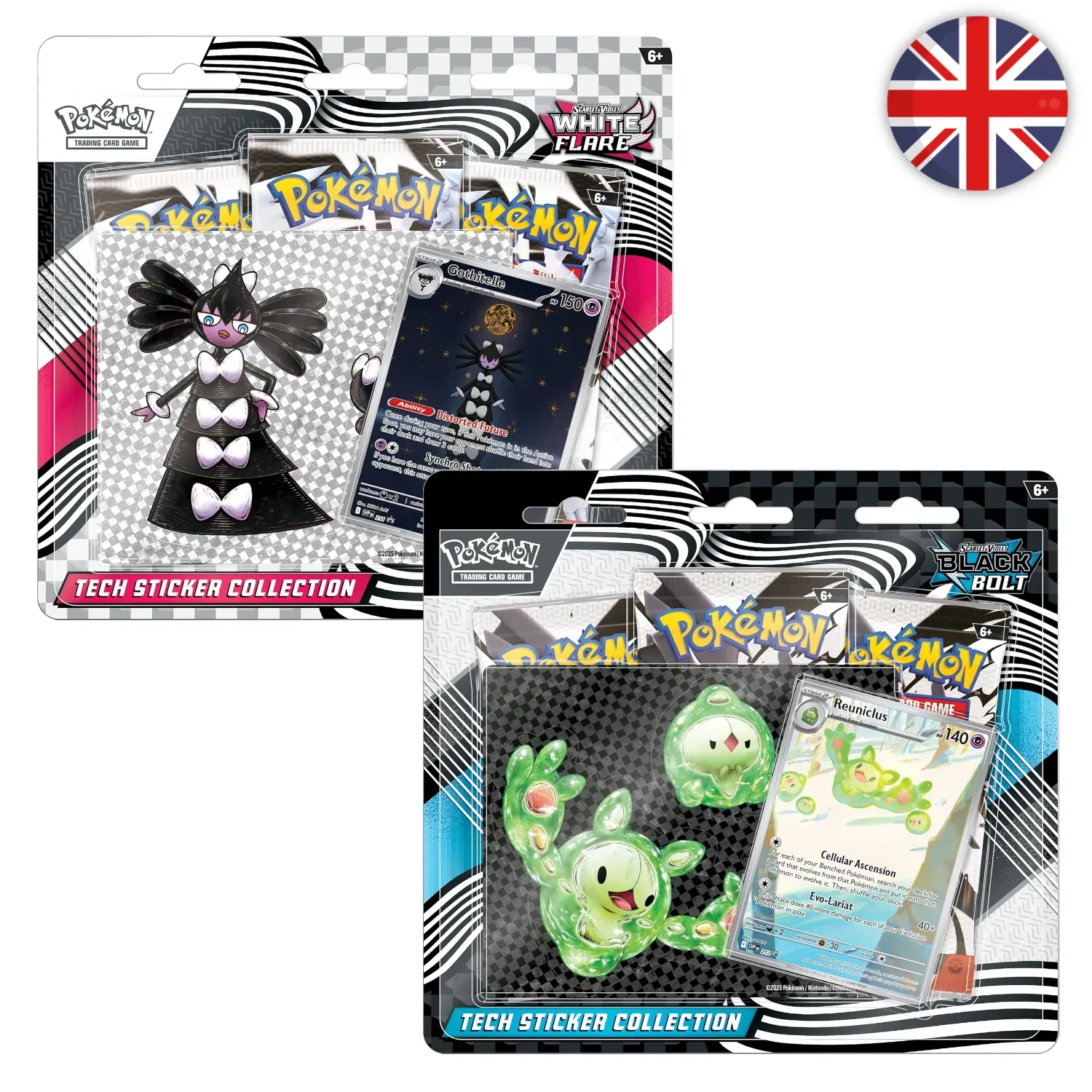 🟣[𝗣𝗥𝗘𝗖𝗢] Pokémon (EN) - Collection autocollant réajustable (set de 2) - EV10.5 Foudre Noire &amp; Flamme Blanche