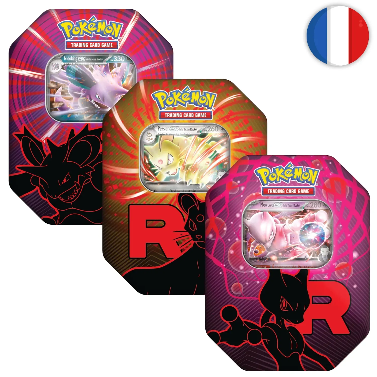 🟣[𝗣𝗥𝗘𝗖𝗢] Pokémon (FR) - Pokébox Fall EX Tin (set de 3, Mewtwo, Nidoking et Persian)