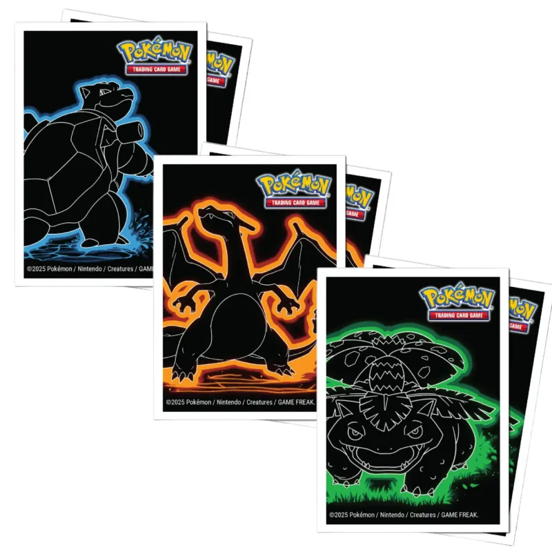 Ultra Pro - 105 protège-cartes standard APEX - Neon Kanto (set de 3) : Florizarre, Dracaufeu et Tortank