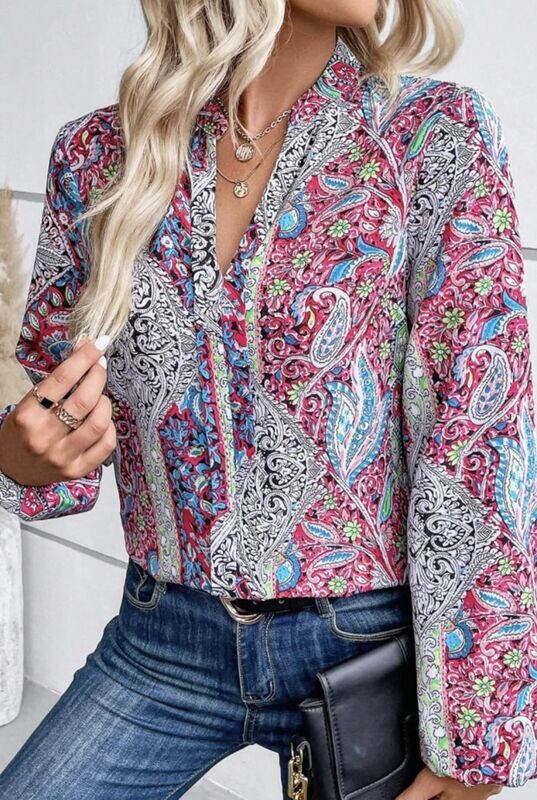 V-Neck Print Blouse