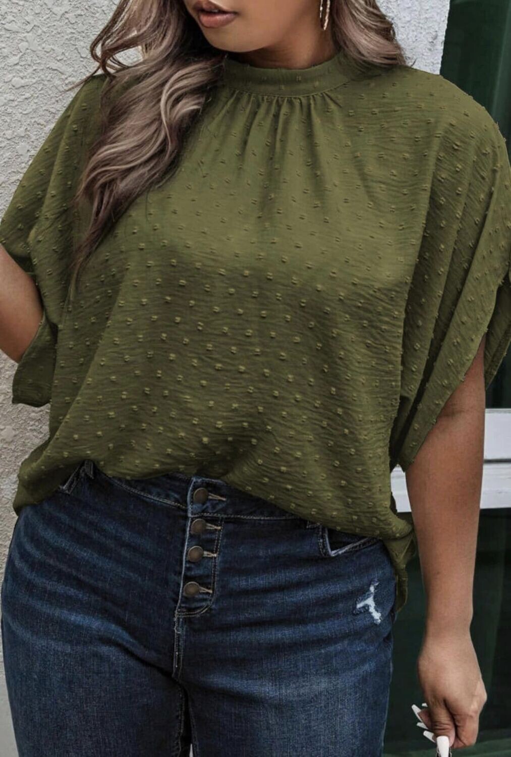 Dotted Mock-Neck Blouse