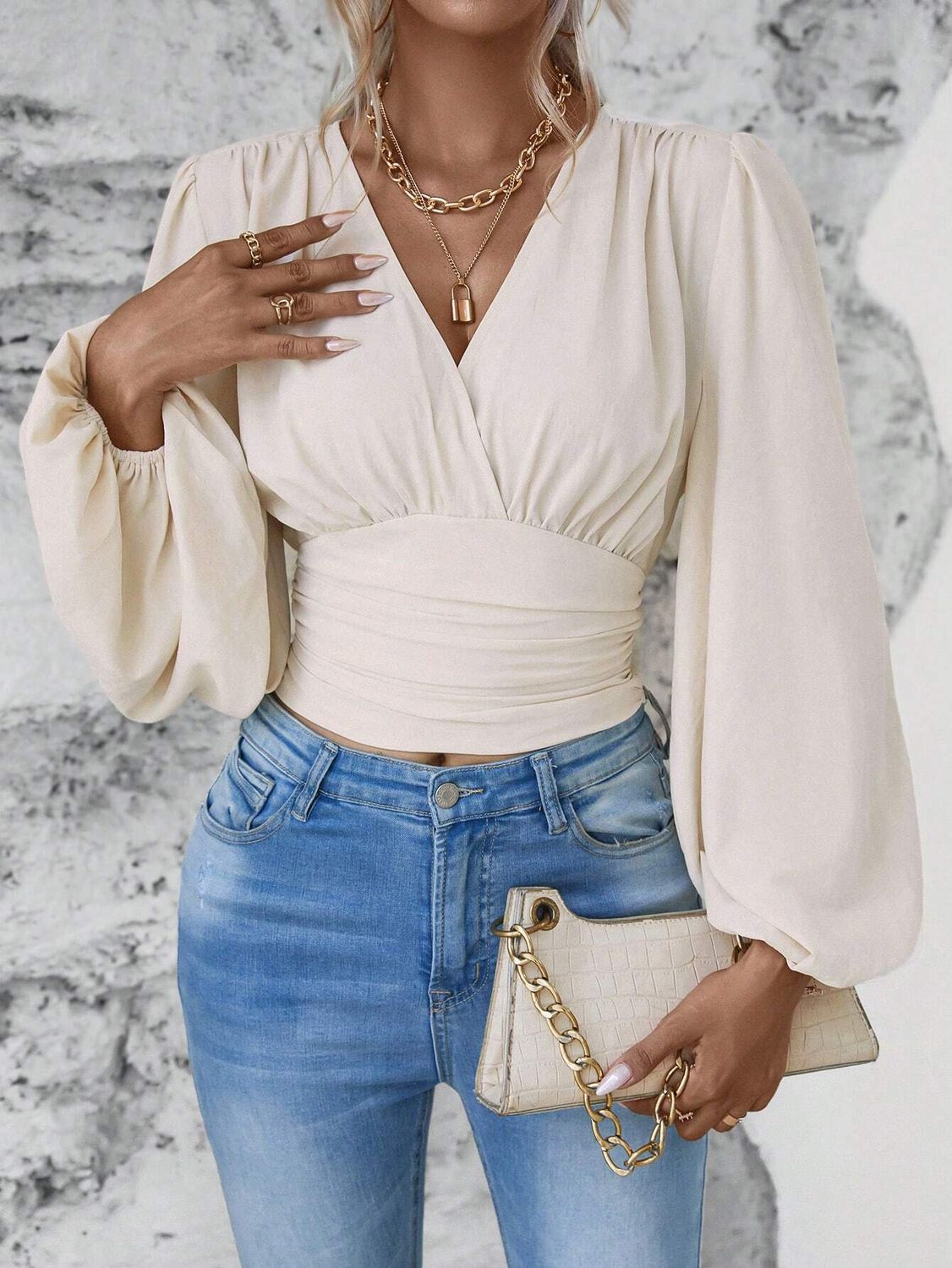 Ruched Waist V-Neck Top