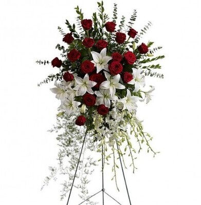 ​GERBE HOMMAGE DE LYS ET ROSES
