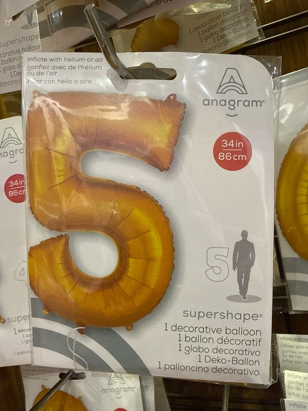 Ballon mylar, 34 pouces, chiffre 5