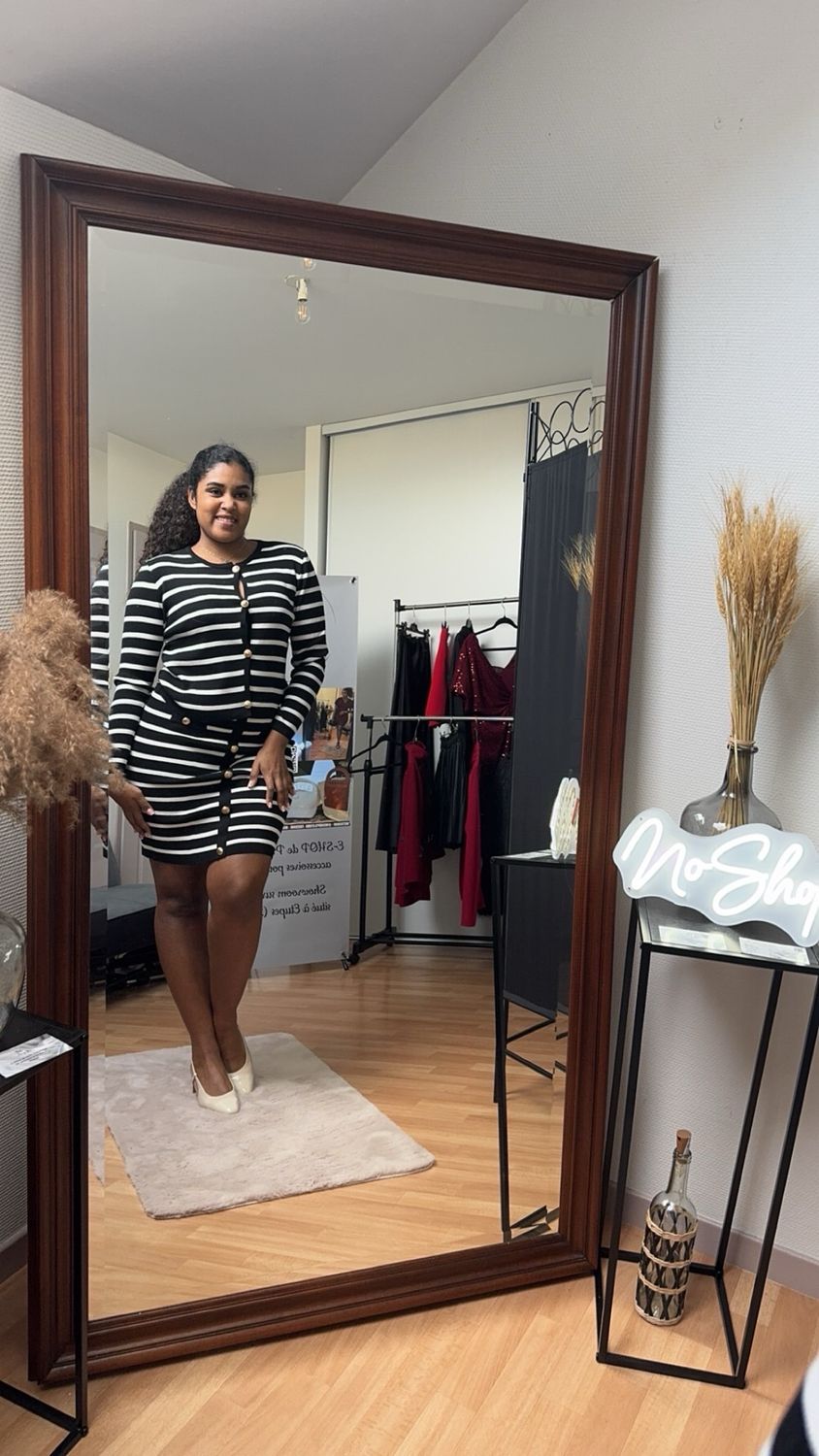 Ensemble gilet+jupe rayé