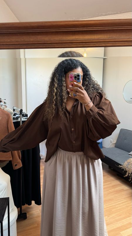 Chemise marron manches bouffantes