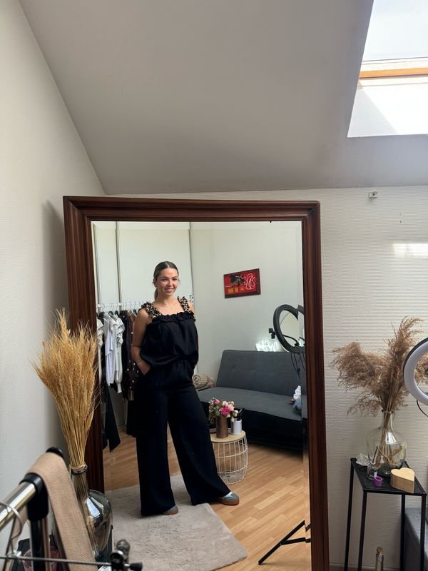 Ensemble pantalon bretelle léopard