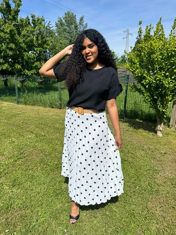 Jupe plissée pois avec ceinture