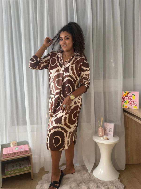Robe chemise imprimée marron