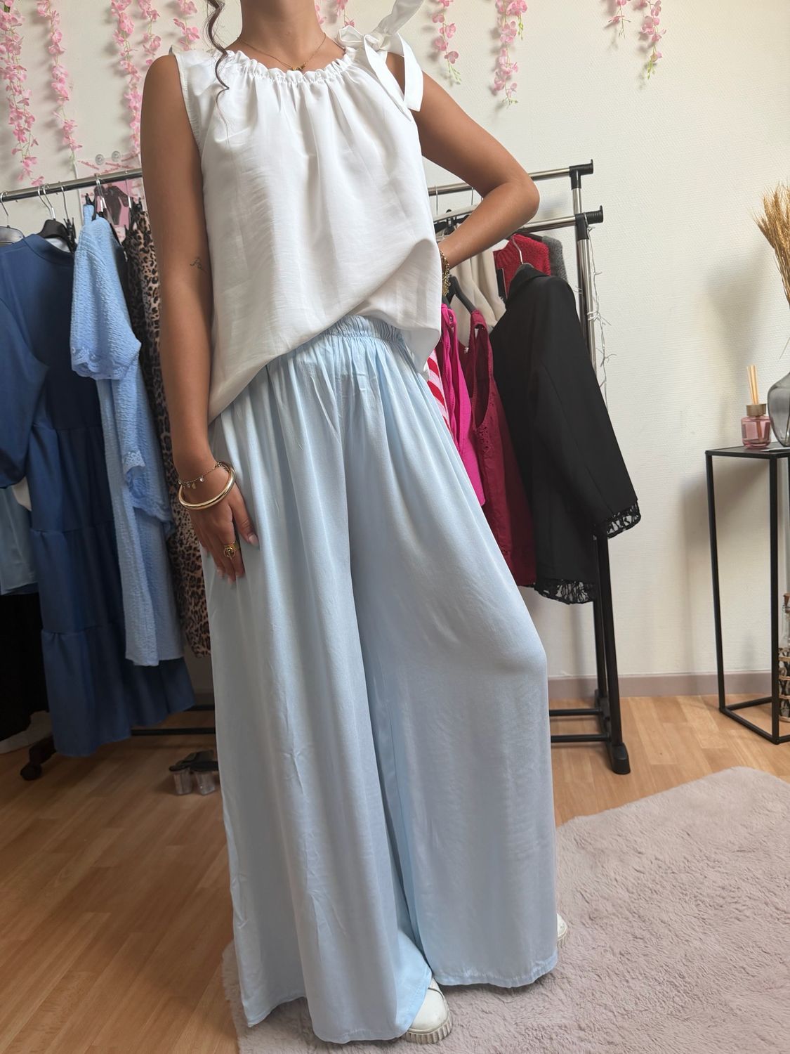 Pantalon fluide bleu ciel