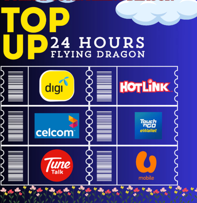 Top-Up Now! Instant Reload for Celcom, Digi, TuneTalk, Hotlink, TNG, Transfer, UMobile &amp; More!