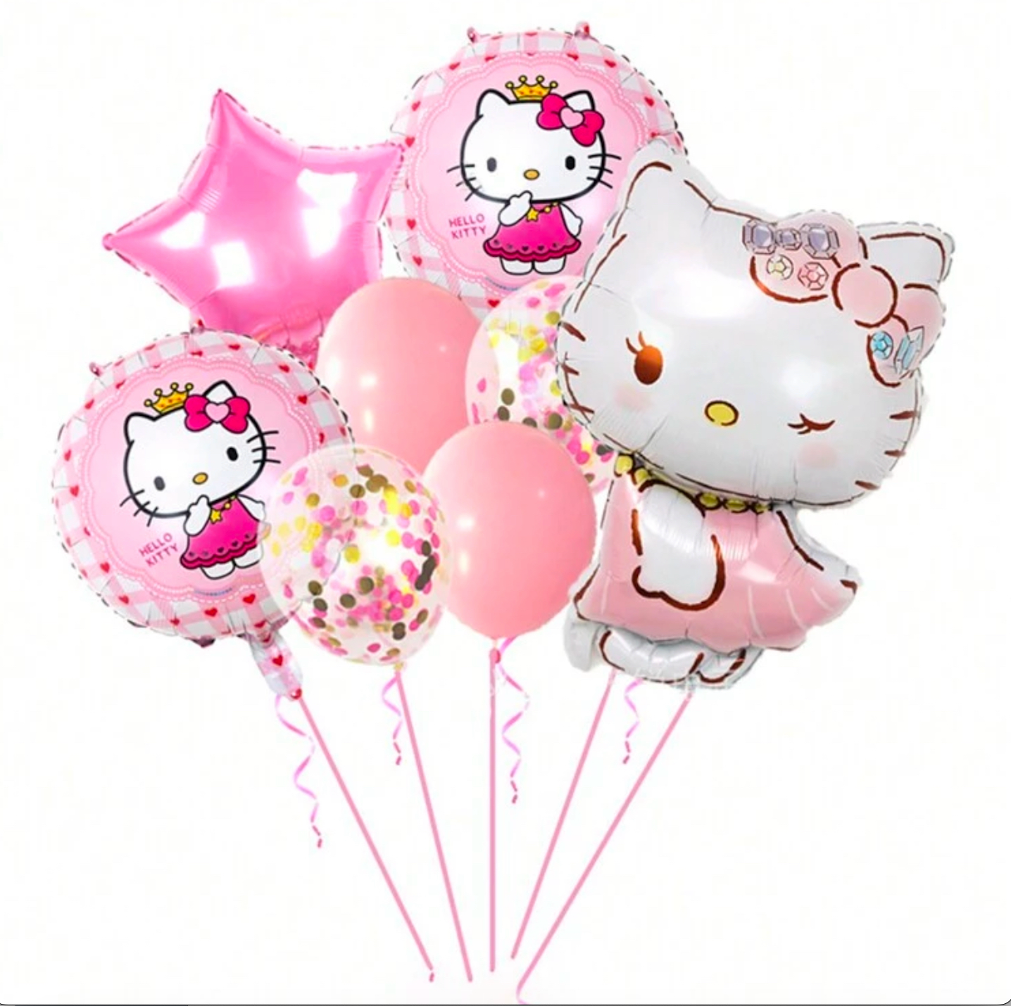 9Pcs Sanrio Cartoon Hellokitty  Diamond / Hello Kitty Aluminum Balloon Diamond Hello Kitty Birthday Package Birthday