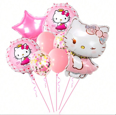 9Pcs Sanrio Cartoon Hellokitty  Diamond / Hello Kitty Aluminum Balloon Diamond Hello Kitty Birthday Package Birthday