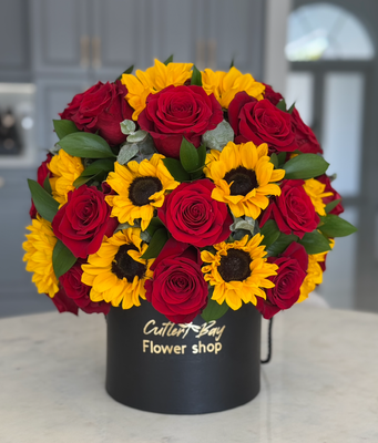 Sun-Kissed Love – Roses & Sunflowers