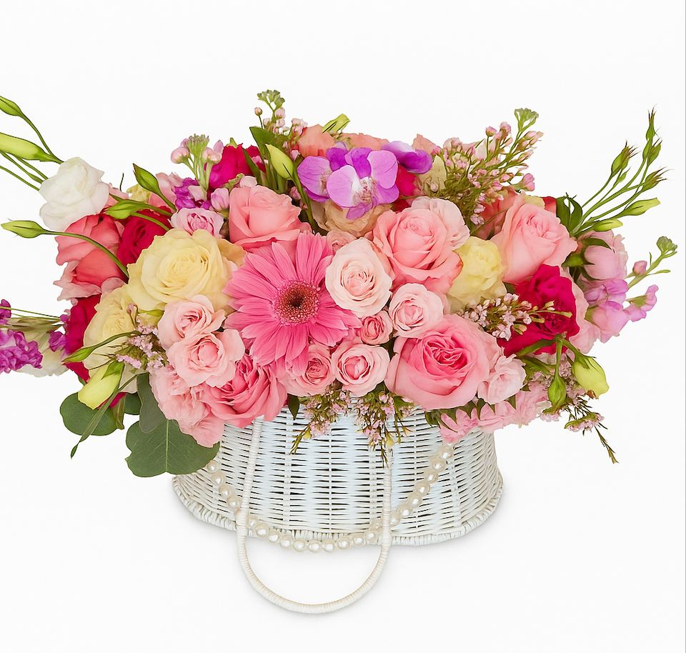 Luxury Floral Basket with Roses and Orchids