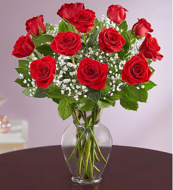 Dozen Classic  Roses in a Vase